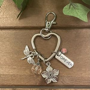 Flower & Dragonfly Purse Charm Keychain